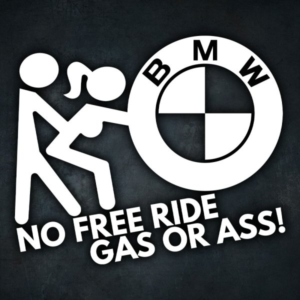 Biela nálepka na auto BMW gas or ass