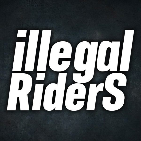 Biela nálepka na auto illegal riders